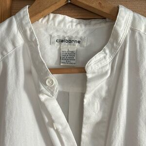 Claiborne collarless white shirt